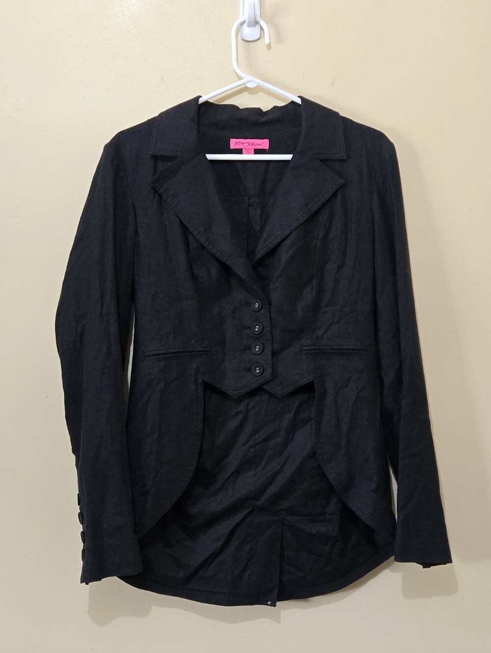 Betsey Johnson Linen Blend Victorian Gothic Style Tailcoat With Bow